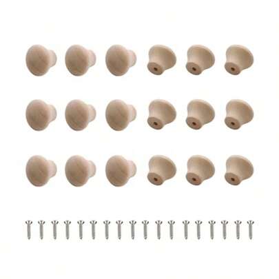 Oedema Wood Unfinished Cabinet Knobs Mini Wooden Drawer Handle Furniture Door Pull Knobs 0.69"*0.55" 20PCS With Screws