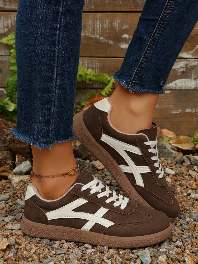 Women's Casual Versatile Leopard Print Accent Sneakers, Fashion Eye-Catching Comfortable Durable Rubber Soft Sole Athletic Shoes, Breathable Lightweight Patchwork Sports Shoes For Women - Brown - View 5