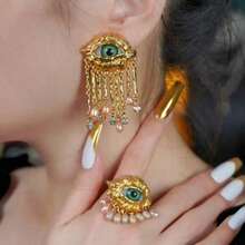A Fashionable New Retro Evil Eye Tassel Earring, A Light Luxury Creative And Niche Design For Women's Earrings - Vàng - Xem 3