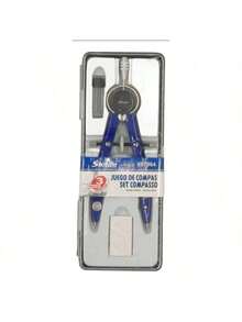 Compás de Geometría Profesional, Brújula Metálica, Herramienta de Dibujo de Brújula, Brújula de Dibujo con Recargas Adicionales para Oficina Escolar, Plateado, Azul - Azul - Ver 1