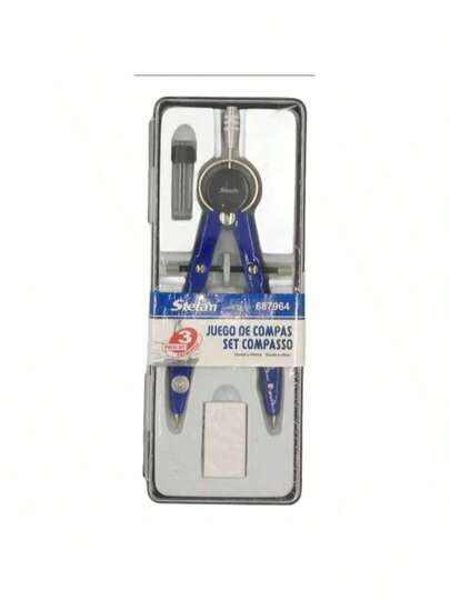 Compás de Geometría Profesional, Brújula Metálica, Herramienta de Dibujo de Brújula, Brújula de Dibujo con Recargas Adicionales para Oficina Escolar, Plateado, Azul
