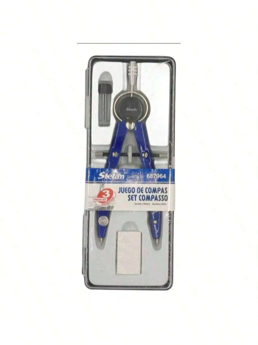 Compás de Geometría Profesional, Brújula Metálica, Herramienta de Dibujo de Brújula, Brújula de Dibujo con Recargas Adicionales para Oficina Escolar, Plateado, Azul - Azul - Ver 1