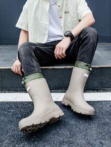 时尚防水雨靴，男女通用抽绳中筒送货骑手工作靴，厚底，防滑 - 灰色 - 查看 9