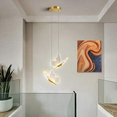 XINGOO 1 Light/2 Lights /3 Lights Butterfly Pendant Light, Modern Acrylic Lampshade, LED Gold Pendant Light, Suitable For Stairs, Kitchen, Dining Table, Bedside Table, Children's Room Decoration, Girls' Bedroom, 3000k Warm Light, 6000K White Light 110-230V