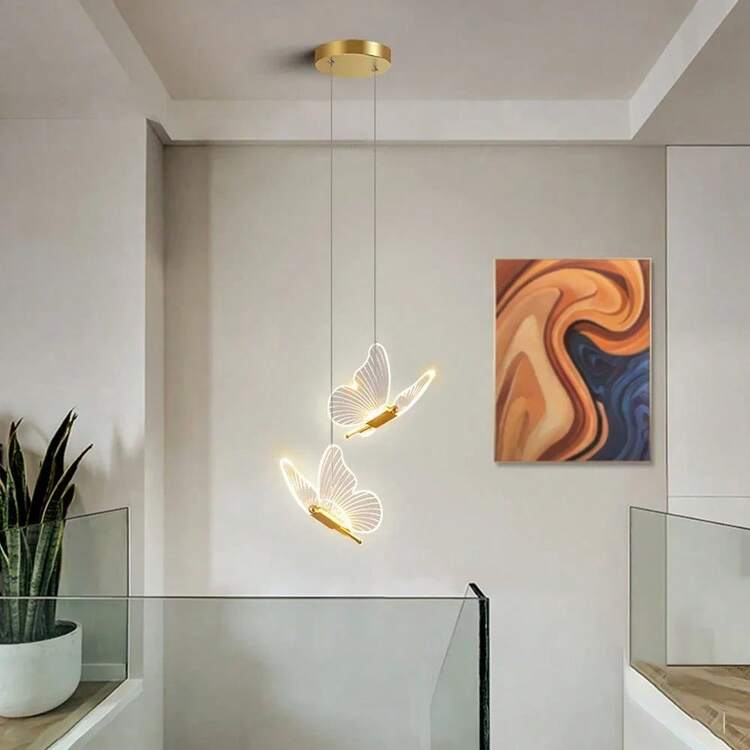 XINGOO 1 Light/2 Lights /3 Lights Butterfly Pendant Light, Modern Acrylic Lampshade, LED Gold Pendant Light, Suitable For Stairs, Kitchen, Dining Table, Bedside Table, Children's Room Decoration, Girls' Bedroom, 3000k Warm Light, 6000K White Light 110-230V - Butterfly - View 11