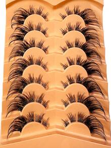7 Pairs Transparent Meme Lashes Cat Eye False Eyelashes Manga Eyelashes Short Soft 3d Faux Mink Eyelashes Natural Makeup,Gift For Women & Girl,7mm-16mm,False Eyelashes Natural,Ultra-Light,Long-Lasting,Enlarged Double Eye,Handmade,Soft,Skin-Friendly,Individual Lashes,Cat Eye Lashes,Professional,For Women-XF2 - 黑色 - 查看 5