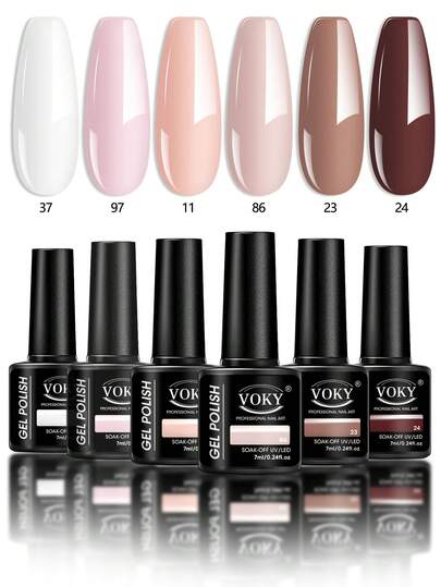 7ml 6-Color Gel Nail Polish Set - / LED Light Curing, Can Be Removed By Soaking, Salon-Quality Nail Art Set, Containing 6 Long-Lasting Colors (Light Beige, Dark Brown, Dark Brown, Nude Pink) - DIY Gel Nail Polish For Home And Salon Use, Suitable For Women