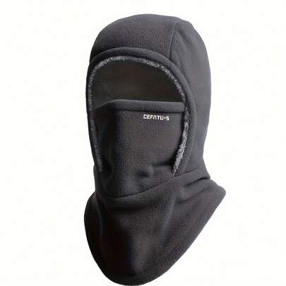 Winter Windproof Face Mask Hat With Neck Warmer And Ear Protection, Thickened Polyester Fiber For Cycling, Running, Skiing, Fishing, Machine Washable, Unisex Black, Ideal For Outdoor Activities, Holiday Gift