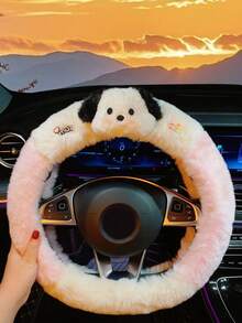 Sanrio 1pc Sanrio Car Steering Wheel Cover, Warm Plush Cartoon Trending Anti-Slip Steering Wheel Protector, Winter
