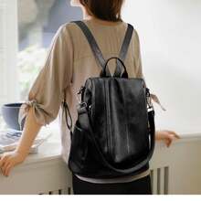 Women's Backpack Leather Waterproof Anti-Theft Luxury Bag Fashion Casual Stylish Travel Work Zipper 3 Adjustable Straps Lightweight Reinforced School College - 黑色 - 查看 9