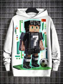 Sudadera con capucha de manga larga con cuello redondo y estampado gráfico de moda para niño preadolescente, adecuada para primavera/otoño, estampado de Pixel Man 7# Cool - Blanco - Ver 2