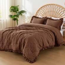 Elegant Phoebe 2/3 Pieces Mini Diamond Patterning Bedding Comforter Set,All Season Family Home Textile Fits Modern Bedroom Décor,2 Pieces For Twin-Twin XL Size And 3 Pieces For Full-Queen-King-Cal King Size, Mother's Day Thanks Giving Gifts - Brown - View 2