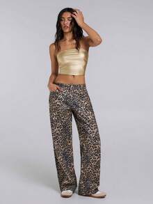 TypaGal 秋冬季 Y2K 狂野现代时尚新年派对复古优雅性感街头简约女式皮革豹纹直筒裤 - 棕色 - 查看 4