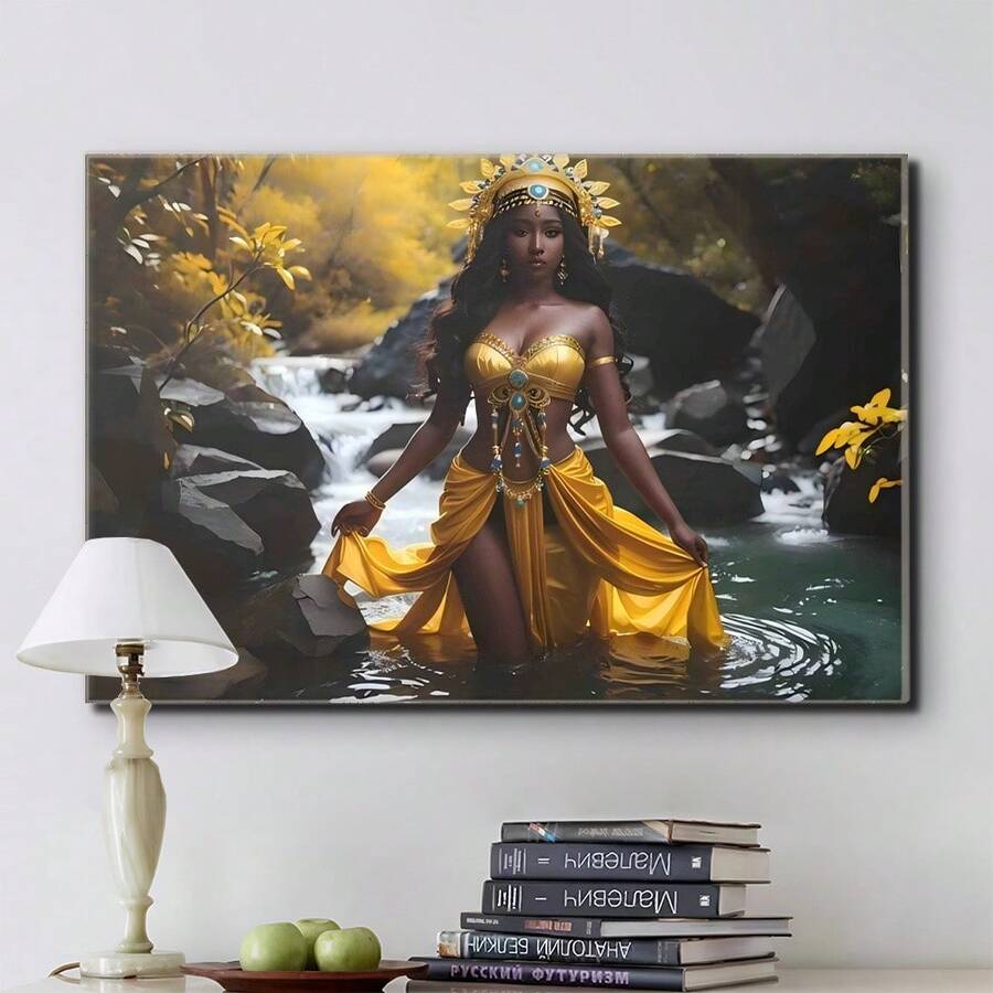 Oshun African Goddess Canvas Art Print, Pine Wood Wrapped Frame, Oversized Wall Decor For Home, Office, School, Wedding, Graduation, Anniversary, Single Party - 黃色 - 查看 1