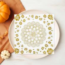 80/40/20 szt. 13 * 13-calowe złote serwetki jednorazowe z wzorem róż i mandali, odpowiednie na Boże Narodzenie, imprezy noworoczne lub wesela tematyczne, przyjęcia urodzinowe, uroczystości świąteczne, kolacje rodzinne, pikniki na świeżym powietrzu, papier dekoracyjny do restauracji i kawiarni