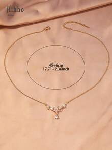 Hihho 1pc Floral Zirconia Inlaid 5-Flower Minimalist Design Delicate Women Necklace, Gift For Date - Gold - View 6