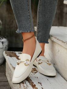 Mocasini eleganți cu decor metalic, mărime mare, fără mâneci, negri, toamnă - Bej - Vizualizare 4