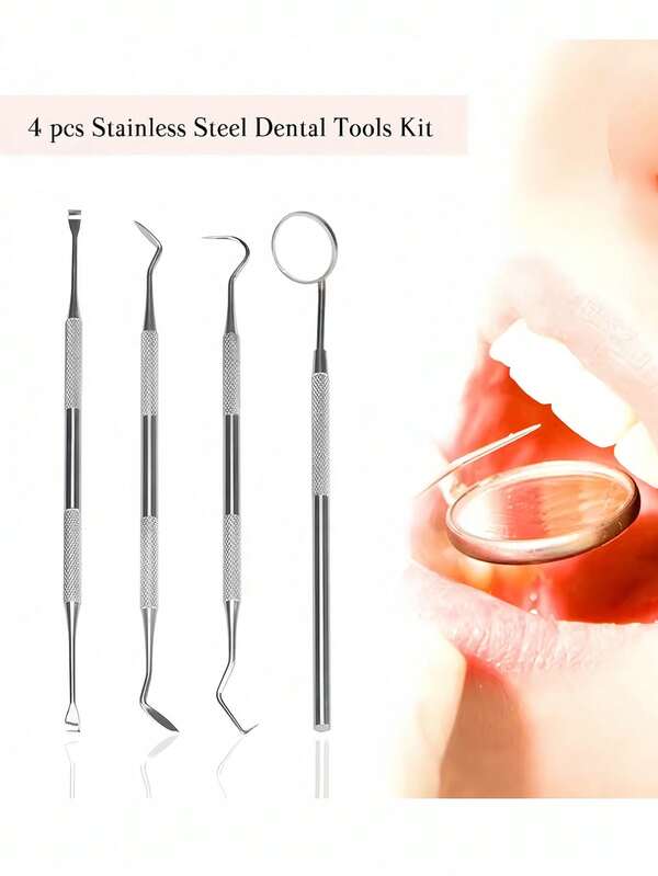 Kit de herramientas de dentista de acero inoxidable, herramientas de limpieza dental, herramientas de limpieza de palillos de dientes de acero inoxidable, herramientas de limpieza de lengua de doble extremo de acero inoxidable, reutilizables, adecuadas para mascotas y uso doméstico de adultos