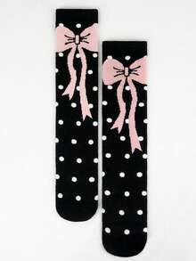 1/2/3/4/5 par skarpetek damskich do połowy łydki z kokardką, o prostym, ale eleganckim wzornictwie i właściwościach odprowadzania wilgoci. Delikatna kokardka zdobi kostkę, dodając odrobinę słodkiego uroku. Idealne na wiosnę i jesień. - Wielokolorowe - Zobacz 5