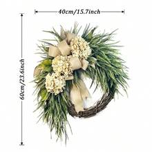 23.62 Inch Hydrangea & Eucalyptus Wreath With Bow Rustic Farmhouse Door Wall Decoration, Beige/Flowers & Green Foliage, Durable Plastic Frame For Front Door, Thanksgiving, Halloween, Christmas, Fall Decor, Room Decor - Rượu sâm banh - Xem 4