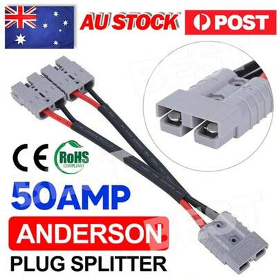50 Amp Genuine Anderson Plug Connector Double Y Adapter 6mm Automotive Cable New