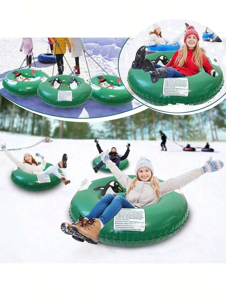 31.49 英寸滑雪板、成人充气滑雪板、加厚重型雪橇（带耐寒 PVC 和凸起手柄）、户外雪橇冬季玩具、圣诞雪橇礼物、圣诞雪人、派对娱乐、圣诞雪人 - 彩色 - 查看 1