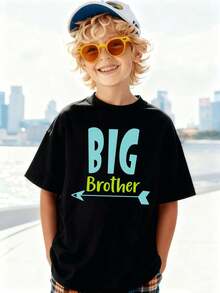 Camiseta gráfica de calle para ni?o de Gran Hermano, algodón premium, absorbente del sudor, estampado visual clásico - Negro - Ver 1