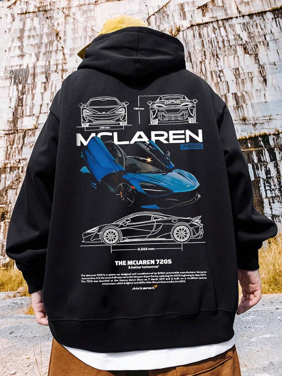 Sudadera con capucha con estampado gráfico informal para jóvenes, sudadera con capucha de estilo urbano gráfico - Negro - Ver 1