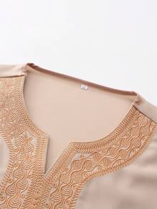 Trang phục nam truyền thống thêu hoa văn trang nhã và sang trọng, áo choàng Hồi giáo dáng rộng có túi, áo choàng Ramadan tay lỡ, áo choàng kiểu Ả Rập thêu hoa văn thường ngày, trang phục cầu nguyện Kandura truyền thống dành cho nam giới, trang phục lễ hội trang nhã. - Màu Khaki - Xem 4