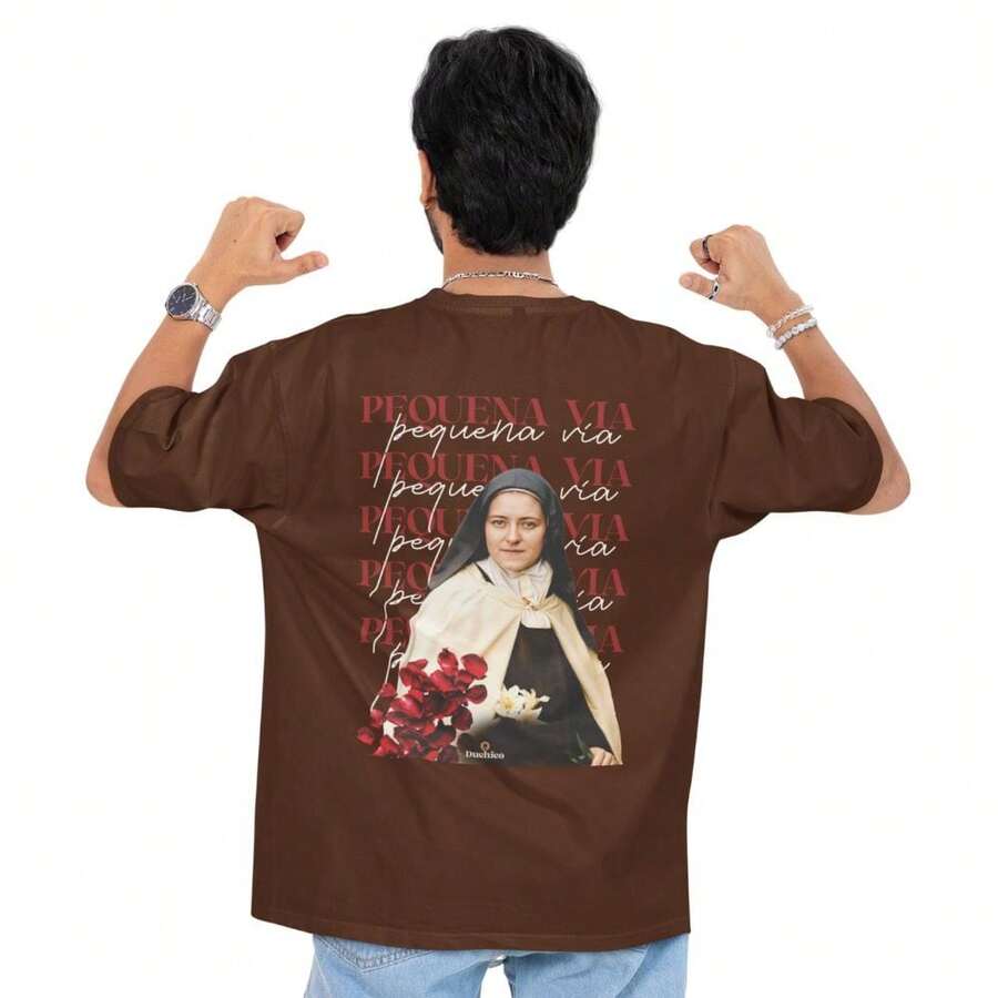 Santa Teresinha Unisex Cotton T-Shirt Comfort And Faith Unisex Blouse - 鏽棕色 - 查看 1