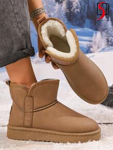 Stivali da neve da uomo, stivali invernali da esterno con fodera termica calda e spessa, design semplice e confortevole - Castano - Visualizzare 2