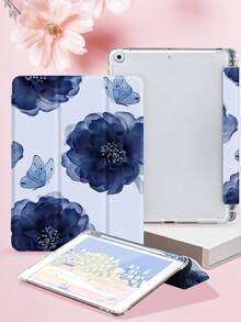 蓝色蝴蝶图案平板电脑保护套，兼容 iPad 9.7/10.2/10.5/10.9/12.9/Pro 11（第十代）、Galaxy Tab S6 Lite 10.4、Kindle Paperwhite 2024（第十二代）和 Kindle 2022（第十一代），柔软防震设计，智能支架/自动唤醒/睡眠功能 - 彩色 - 查看 4