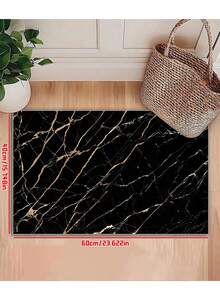 1pc Luxury Black & Gold Marble Texture Bath Mat, Small Rug - Black - View 1