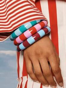 1 chiếc vòng tay nhựa sọc khối màu, vòng tay hình học phóng đại, phụ kiện trang sức đa năng dành cho nữ - Nhiều màu - Xem 1
