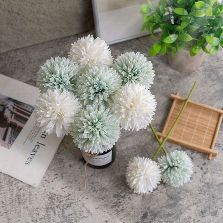 7 件人造菊花球花，花束，适合送给重要人物、室内家居装饰、户外家居装饰、家庭办公室咖啡馆派对和婚礼的光荣寓意 - 彩色 - 查看 3