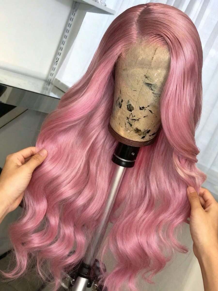13x4 HD Transparent 180 Density Pink Body Wave Lace Front Wigs Human Hair Wigs Water Wave Lace Front Wigs Human Hair Deep Part Lace Wig Light Pink Colored Wigs Pre Plucked With Baby Hair - 粉色 - 查看 1