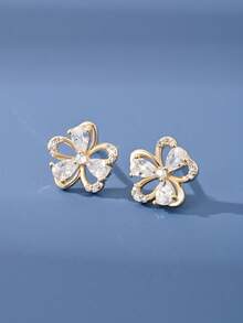 1 para minimalistycznych, eleganckich kolczyków-wkrętów ze srebra próby 925 z pustym, pięciopłatkowym kwiatem dla kobiet