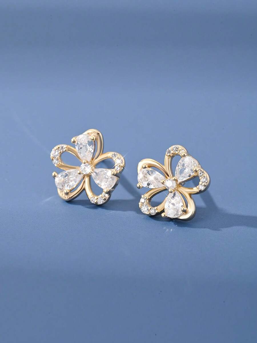 1 para minimalistycznych, eleganckich kolczyków-wkrętów ze srebra próby 925 z pustym, pięciopłatkowym kwiatem dla kobiet