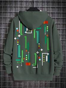 青少年男童时尚印花套头卫衣 - 长袖圆领卫衣，适合春秋季穿着，像素风 #7 酷炫印花 - 軍綠色 - 查看 3