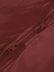 Women's Solid Color Casual Versatile Stand Collar Zip-Up Pockets Long Loose Padded Coat Coat Long Sleeve Top, Streetwear College Style Long Outerwear Coat, Women's Suitable For Cold Weather Outerwear Top, Winter Knee-Length Cotton Padded Jacket, Women's Streetwear Clothing Spring Jacket - Red - View 6