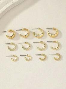 6Pcs Plated 18K Gold-Tone Assorted Hoop Earring Set For Women: Classic & Chic Design With Multiple Sizes (Small Mini, Medium, Large), Lightweight & Comfortable For All-Day Wear, Versatile Accessory Ideal For Daily Outfits, Office Attire, Date Nights, Cocktail Parties, Wedding Receptions, Holiday Gatherings, Brunch With Friends, Weekend Getaways & Gifting To Jewelry-Loving Individuals, Professional Women, Fashion Enthusiasts, Special Occasion Celebrants & Minimalist Style Lovers - 金色 - 查看 8