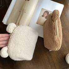 Personalized Cute Plush Bear Ear Makeup Bag For Girl, Soft Fleece Cosmetic Pouch With Zipper, Large Capacity Travel Toiletry Bag, Portable Makeup Organizer, Storage Bag For Daily Use, Gifts, And Travel Essentials, Cute Gift For Girls - Multicolor - View 6