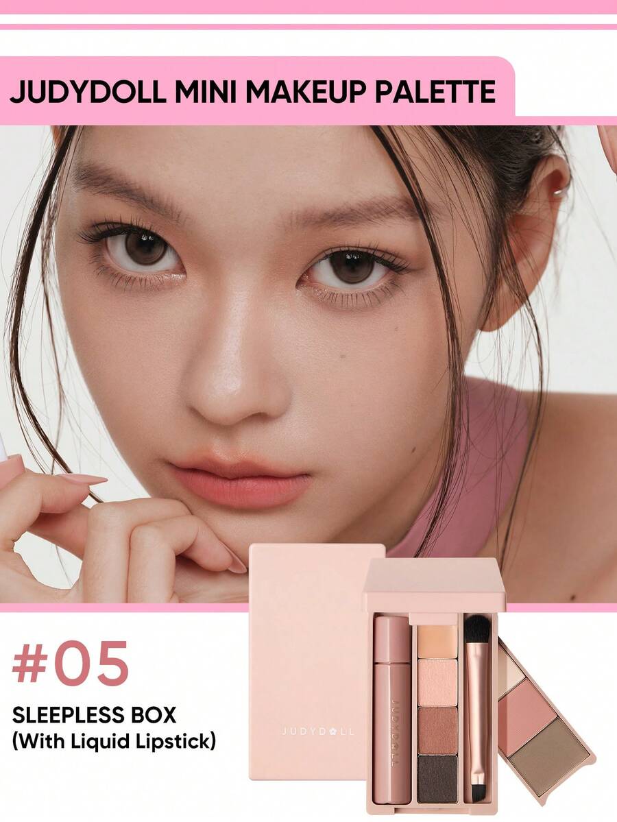 JUDYDOLL Mini Makeup Palette, Compact Eyeshadow Palette, Makeup Combo Palette, Eyelash, Travel & Daily Wear, Matte, Highlighter, Eyebrow Powder, Contour - 05 Sleepless Box - View 1