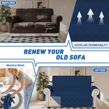 YSTYLE Single-Seater Sofa Cover With Armrests, Reversible Cat-Friendly Scratch-Resistant Couch Cover, Double-Sided Quilted Sofa Cover, Universal Sofa Cover - Berlin Blue + Gray Blue - View 2