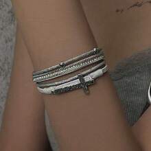 1 PC Gothic Punk Multi-Layer Rivet Leather Bracelet For Women Jewelry Accessories Vintage Dark Chain Metal Letter Bracelet Cool Accessory Bracelet Birthday/Engagement/Holiday Gifts Everyday Jewelry, Elegant Accessory - 樣式 2 - 查看 7