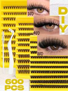 600PCS 30D+40D+80D Clusters Lash – Thick & Fluffy Eyelashes, D Curl, 0.31–0.63inch, Individual DIY Lash Extensions, Soft & Natural Wispy Lashes, Perfect For Halloween, Thanksgiving, Christmas & New Year's, Lash Clusters, Eyelash Clusters, Individual Eyelashes, Lashes, Fake Lashes, Beauty & Health - Black - View 12