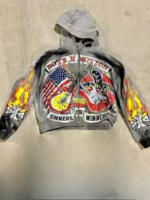 2025 New American High-Street Hoodie, Y2K Hip-Hop Rock Zip-Up Thickened Unisex Streetwear - JZWY307-1 - Xem 1