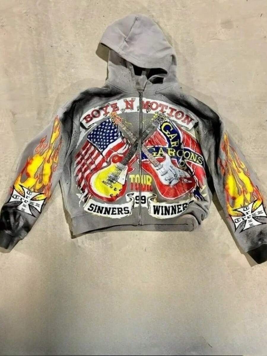 2025 New American High-Street Hoodie, Y2K Hip-Hop Rock Zip-Up Thickened Unisex Streetwear - JZWY307-1 - Xem 1