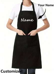 1pc Customized Black Kitchen Cooking Apron, Modern Polyester Oil-Proof Apron, Black Kitchen Apron, Polyester Apron For Garden, Kitchen And Housework Perfect For Home, Restaurant, And Kitchen Cooking - Multicolor - View 5