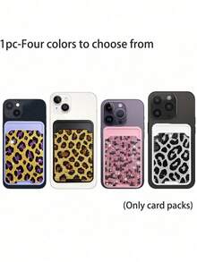 Stylish Luxury Leopard Print Sparkling Diamond Minimalist Universal Adhesive Phone Back Card Holder Bag, Phone Back Wallet Pocket,Compatible With Most Smartphones And Protective Cases,Sparkling Rhinestone Travel Accessories,Suitable For Men And Women, Couples, For Daily Use,Dating, Festival, Back To School, Summer, Vacation, Travel, Commuting,Birthday Gift, Holiday Gift, Thoughtful Gift For Mother'S,Practical Gift